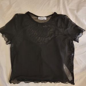 Black Mesh Overlay Crop Top